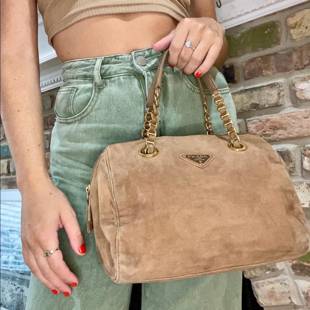 Vintage tan suede Prada handbag